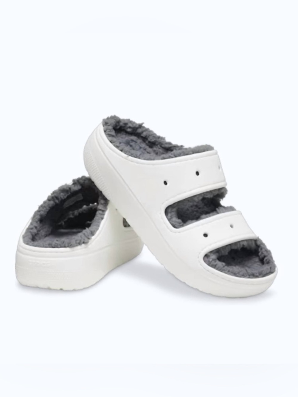 CROCS | Classic Cozzzy white gray faux fur sporty slip-on slides shoes | W 10